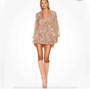 MISA Los Angeles Elisabetta Dress Flora Tile Mix Mini Chiffon Coquette Sheer